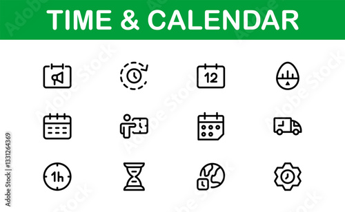 Time and Calendar Icons. Comprehensive Set for Scheduling, Planning, and Time Management Projects