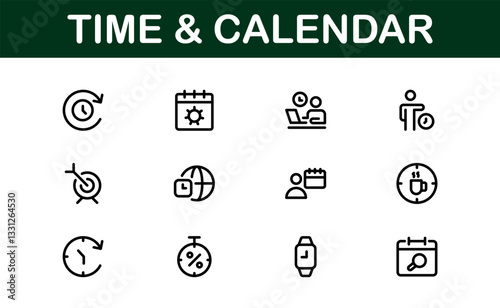 Time and Calendar Icons. Comprehensive Set for Scheduling, Planning, and Time Management Projects