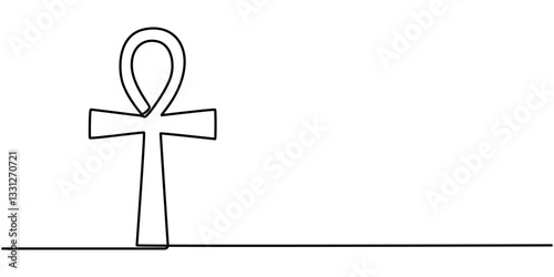Continuous line drawing of ankh symbol. One line icon of ankh cross. One line drawing background. Vector illustration. Ankh cross black icon, Ankh symbol, Ankh symbol continuous one line drawing.