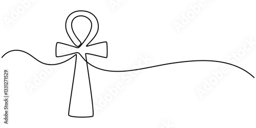 Continuous line drawing of ankh symbol. One line icon of ankh cross. One line drawing background. Vector illustration. Ankh cross black icon, Ankh symbol, Ankh symbol continuous one line drawing.