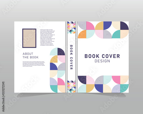 Mosaic style art book cover design with abstract geometric style element