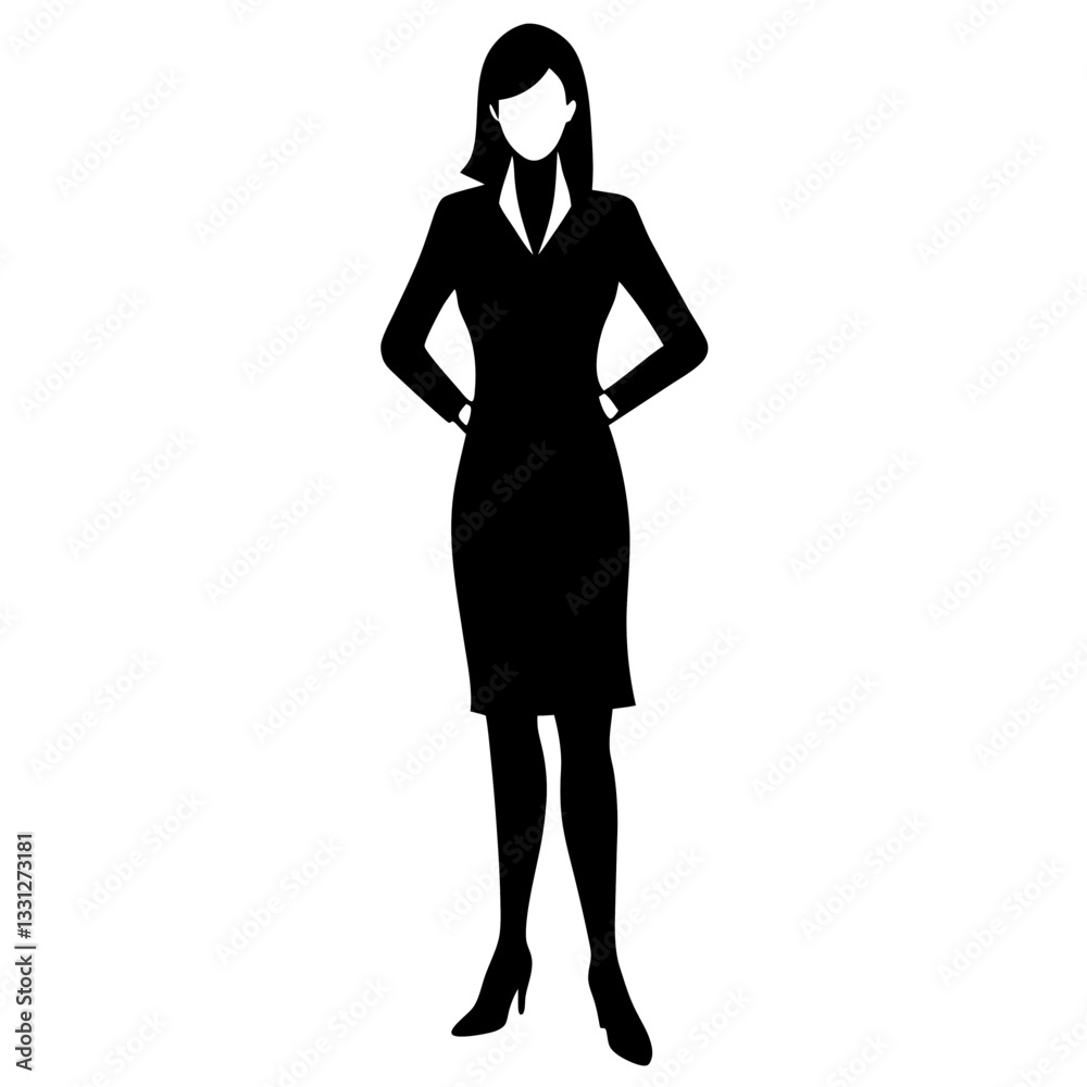 Fototapeta premium Silhouette of a woman in a black dress standing gracefully