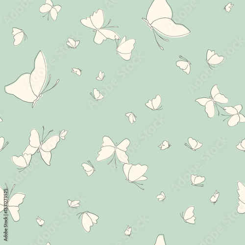 Artistic allover print with hand drawn butterflies. Cute animalistic vector seamless pattern. Nature inspired surface pattern design.