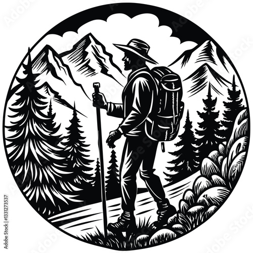 A hiker silhouette art