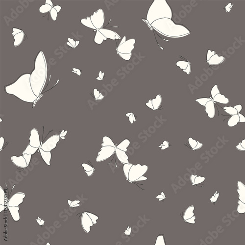 Artistic allover print with hand drawn butterflies. Cute animalistic vector seamless pattern. Nature inspired surface pattern design.