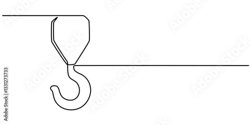 Crane icon, Continuous one line drawing hook. Stylish building crane hook vector hand drawn silhouette clipart. Sketch isolated on white background, Crane hook continuous one line drawing, Single line