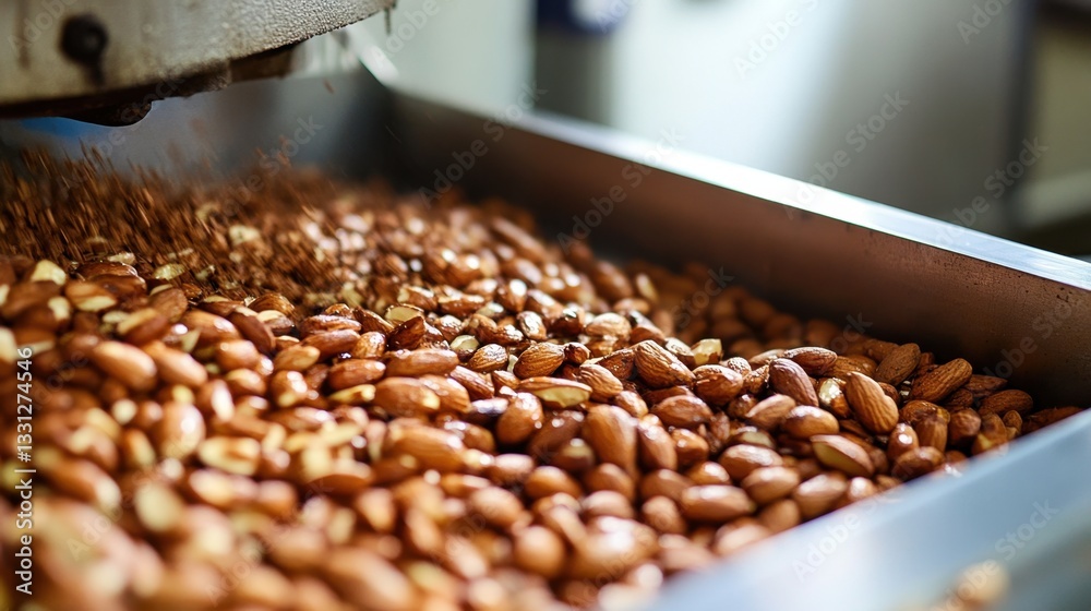 Obraz premium Automatic nut roasting machine processing almonds and peanuts