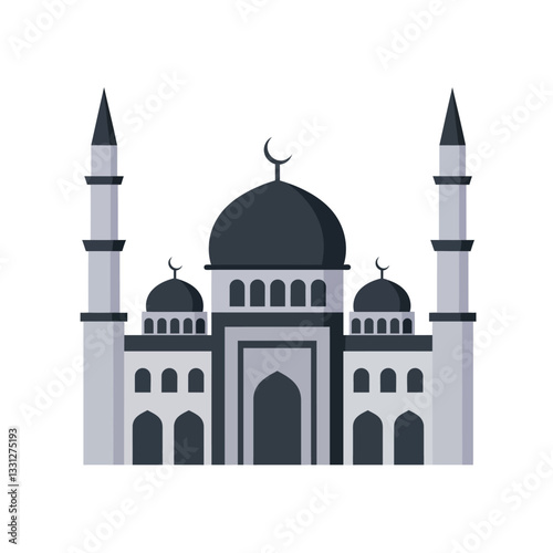 Mosque architecture design in flat style showcasing domes and minarets vector art