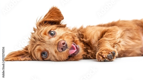 Adorable red cobber dog labradoodle dog puppy laying