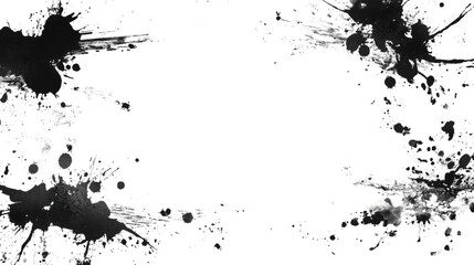 Black ink splattering on transparent background with copy space