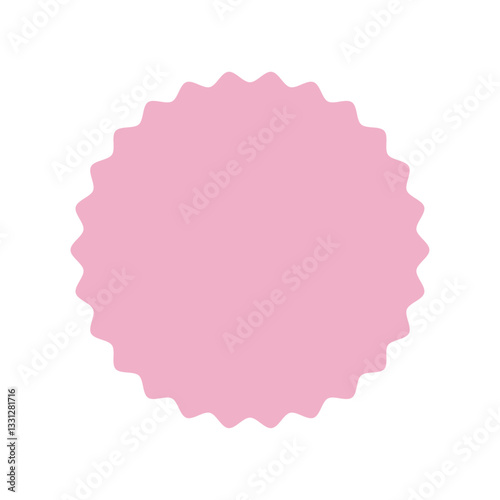 Round pink frame with wavy outline. Vector illustration. Empty label with space for text and design. Sheet of paper isolated on white or transparent background. Sale tag.