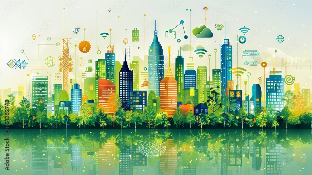 Obraz premium Illustration of a smart building concept design for a city. A graphic representation for your design ideas