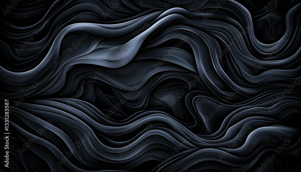 Fototapeta premium Abstract dark gray flowing waves, smooth curves, elegant design