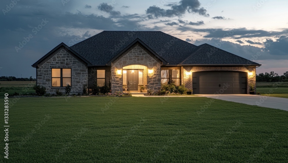 Obraz premium Rustic Farmhouse Evening Illumination