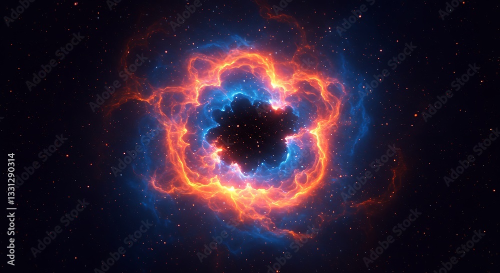Obraz premium Stunning Cosmic Nebula Illuminated by Bright Orange and Blue Colors in Deep Space
