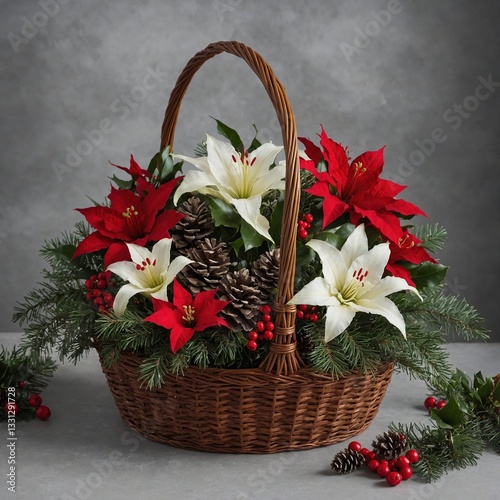 basket with red flowers