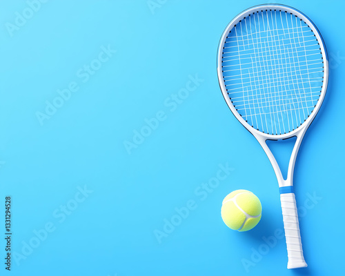 Tennis racket and ball on a blue background (2)