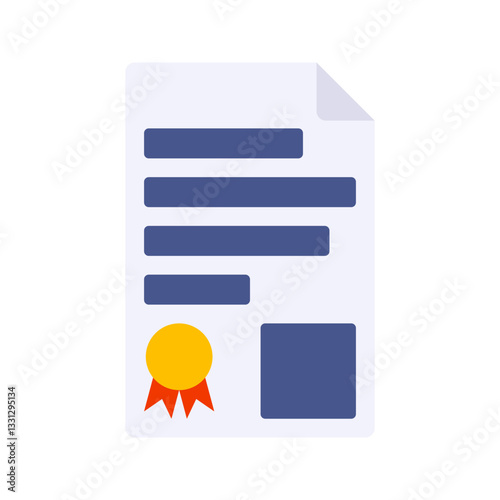 Certified Document Flat design style, document with a certification ribbon, symbolizing official approval, great for contracts, business, and educational designs.
