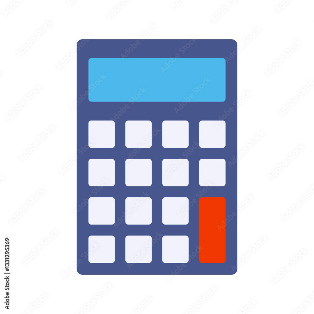Calculator Flat design style, blue calculator with red and blue buttons, symbolizing finance, budgeting, and accounting, useful for business and investment graphics. Calculator Flat design style, blue calculator with red and blue buttons, symbolizing finance, budgeting, and accounting, useful for business and investment graphics.