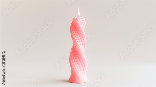 A twisted taper candle in a soft pastel hue, elegantly positioned on a seamless white background.