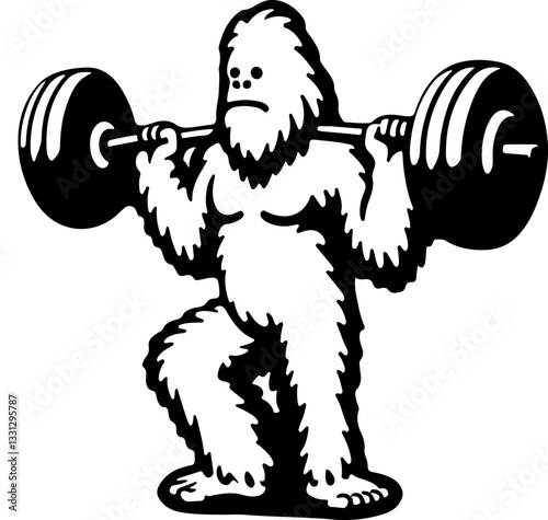 Strong Yeti Gym Workout Powerlifting Squat Fitness : A yeti conquers weights, elevating strength levels in your workout!

