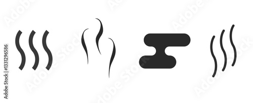 Smoke steam heating icon simple line stroke graphic element, hot boiling air breeze doodle hand drawn sign symbol, humor fun comic smell flavor scent shape silhouette pictogram, gus gust set