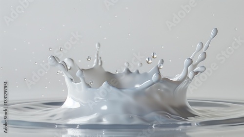 A vivid milk splash forming a circular crown shape upon impact, with smooth droplets radiating outward, isolated on white.