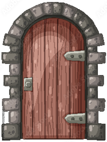 Medieval Wooden Door with Stone Arch