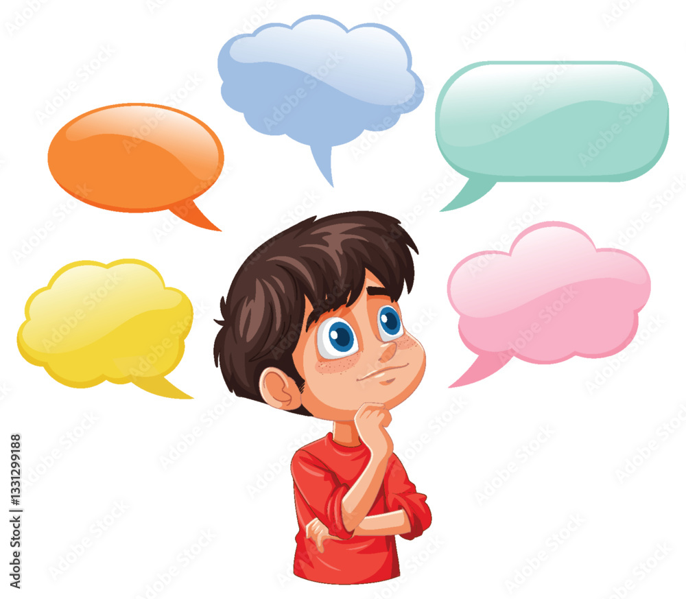 Child Thinking with Colorful Speech Bubbles Child Thinking with Colorful Speech Bubbles