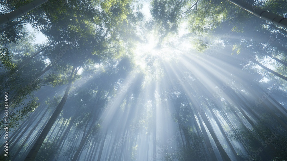 Sunlight streams through a dense bamboo forest Sunlight streams through a dense bamboo forest