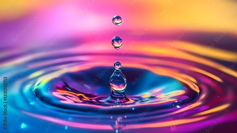 Colorful Water Droplets Creating Ripples on Water Surface