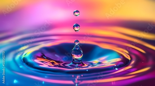 Obraz na płótnie Colorful Water Droplets Creating Ripples on Water Surface w salonie