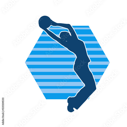 Silhouette of a slim sporty woman doing stretching exercise using gym ball. Silhouette of a sporty female doing physical workout using fitness ball. 