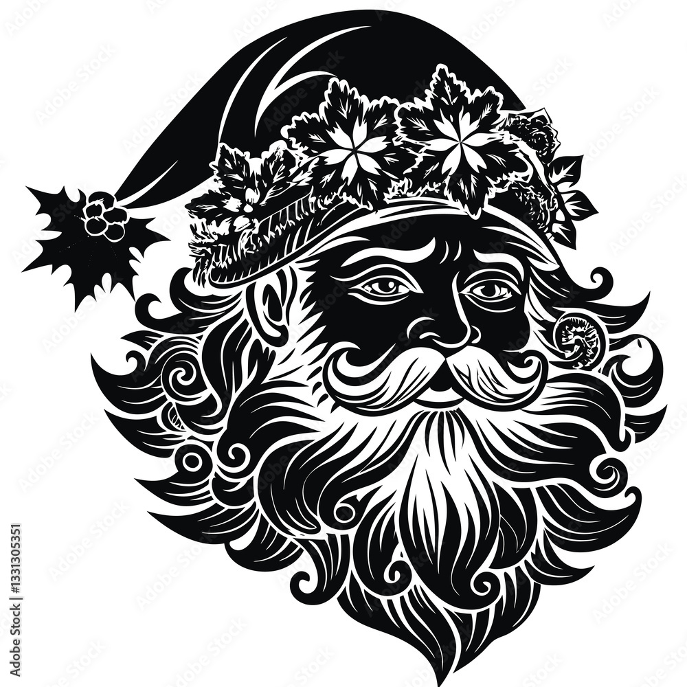 Fototapeta premium Vector of black silhouette of Christmas Santa Claus