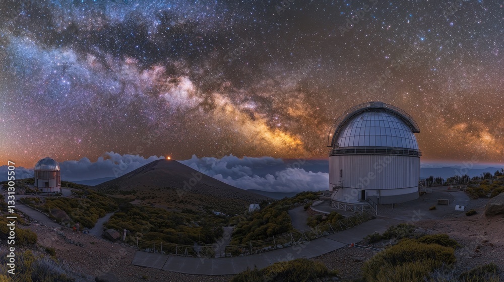Milky Way Galaxy Over Observatories at Night Milky Way Galaxy Over Observatories at Night