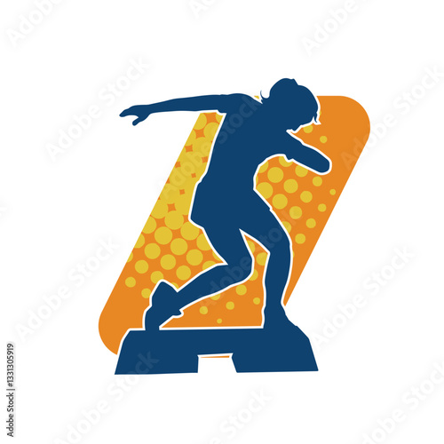 Silhouette of a slim sporty woman doing gym workout. Silhouette of a sporty female doing physical exercise. 