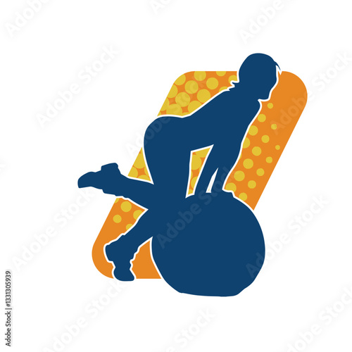 Silhouette of a slim sporty woman doing stretching exercise using gym ball. Silhouette of a sporty female doing physical workout using fitness ball. 