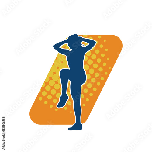 Silhouette of a slim sporty woman doing gym workout. Silhouette of a sporty female doing physical exercise. 