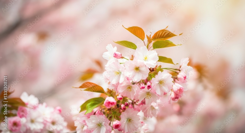 Obraz premium Close-up of vibrant cherry blossoms in full bloom, symbolizing spring and renewal