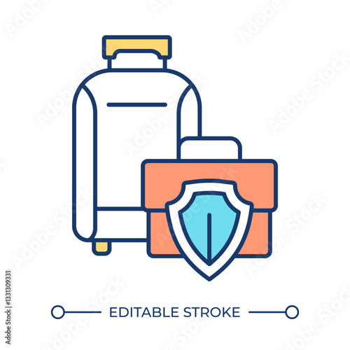 Luggage protection RGB color icon. Passenger suitcases covered with shield. Personal belongings insurance on trip. Isolated vector illustration. Simple filled line drawing. Editable stroke