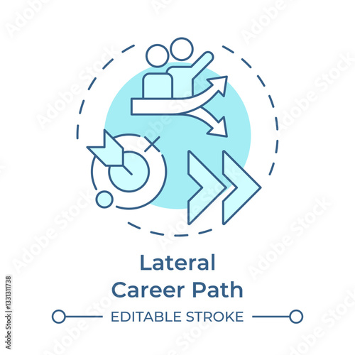 Lateral career path soft blue concept icon. Corporate growth. Employees, workforce. Round shape line illustration. Abstract idea. Graphic design. Easy to use in infographic, presentation
