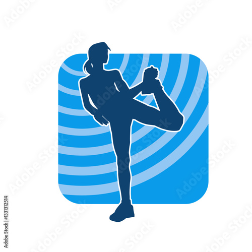 Silhouette of sporty female doing aerobics physical exercise 