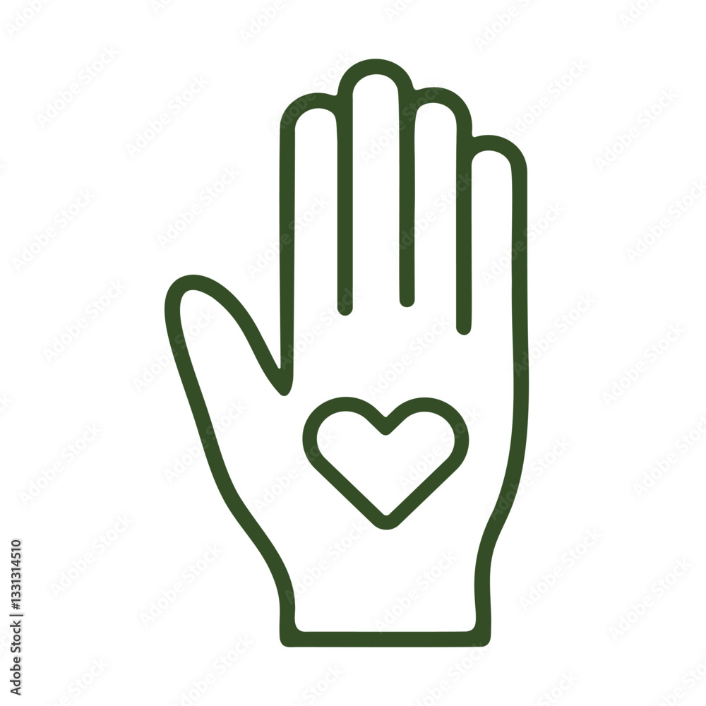 Vector Icon Representing Hand With Heart Symbol Indicating Handmade Cosmetics and Skin Care Vector Icon Representing Hand With Heart Symbol Indicating Handmade Cosmetics and Skin Care