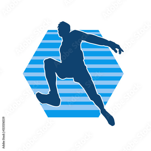 Silhouette of a sporty man in running pose. Silhouette of a male run pose.