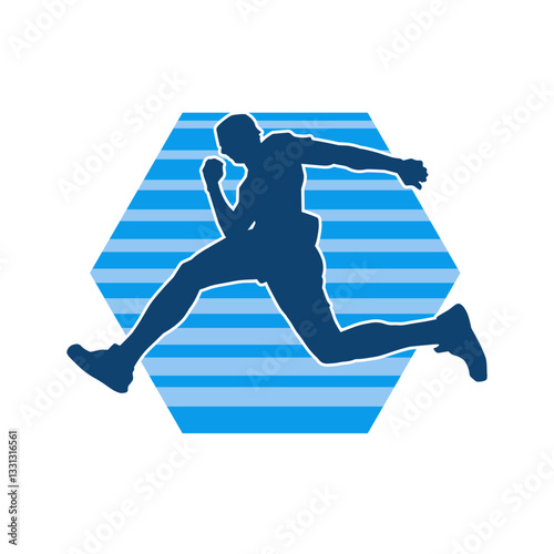 Silhouette of a sporty man in running pose. Silhouette of a male run pose.