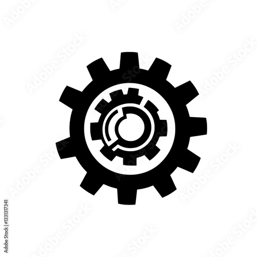 Black and white industrial gear and cogwheel combination icon symbolizing machinery, engineering, and automation technology.