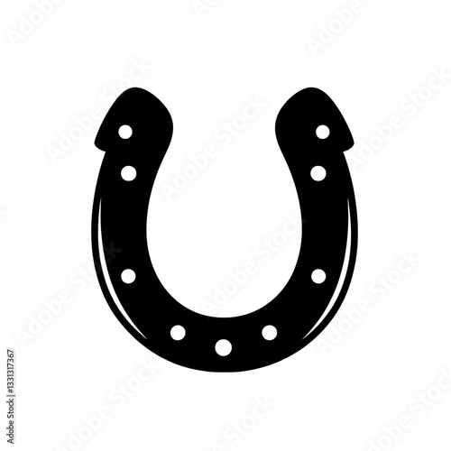 Traditional black and white horseshoe icon symbolizing luck, good fortune, and equestrian themes.