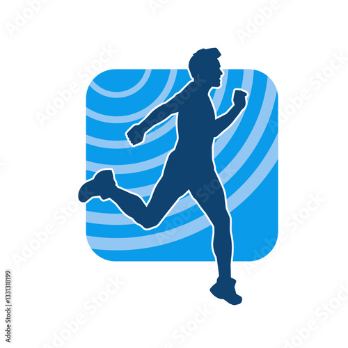 Silhouette of a sporty man in running pose. Silhouette of a male run pose.