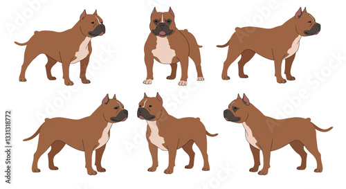 Detailed vector illustration of playful dogs in various poses showcasing flat design style