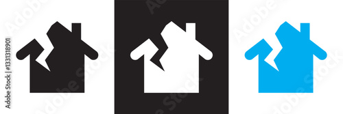 Damage house icon,  Broken family relationship design infographic pictogram vector, app logo web button UI interface elements. Vector illustration. isolated on white and black background. EPS 10